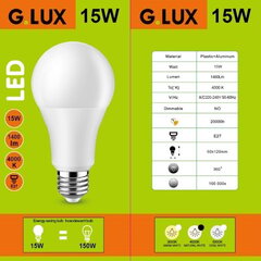 LED pirnid G.LUX GR-LED-A60-15W 4000K, 10tk. цена и информация | Лампочки | kaup24.ee