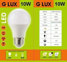 Светодиодные лампы G. LUX GR-LED-A60-10W 4000K, 10шт. Упаковка цена и информация | Лампочки | kaup24.ee