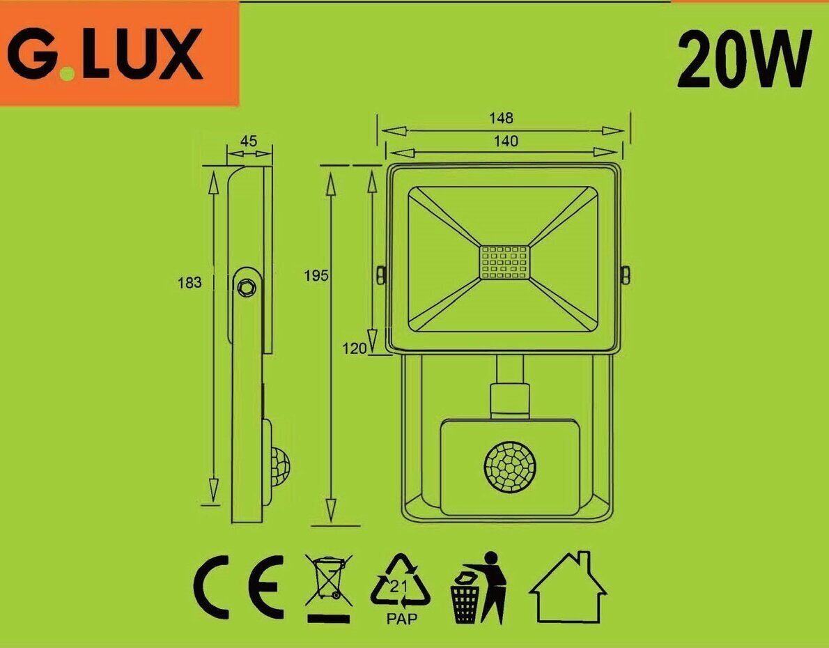 LED tänavavalgusti liikumisanduriga GR-LED-FL-20W-SENSOR must цена и информация | Aia- ja õuevalgustid | kaup24.ee