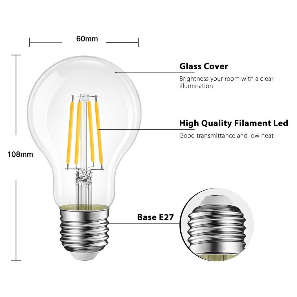 LED pirnid, 10 tk Filament G.LUX GR-LED-A60-8W 2700K hind ja info | Lambipirnid, lambid | kaup24.ee