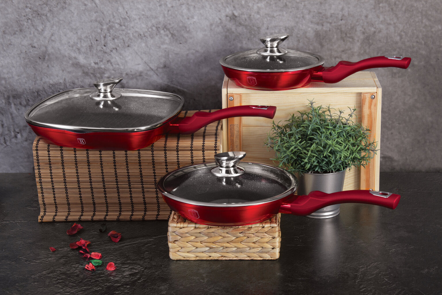 Berlinger Haus Metallic Line kaanega pannikomplekt Burgundy Edition, 6 tk цена и информация | Pannid | kaup24.ee