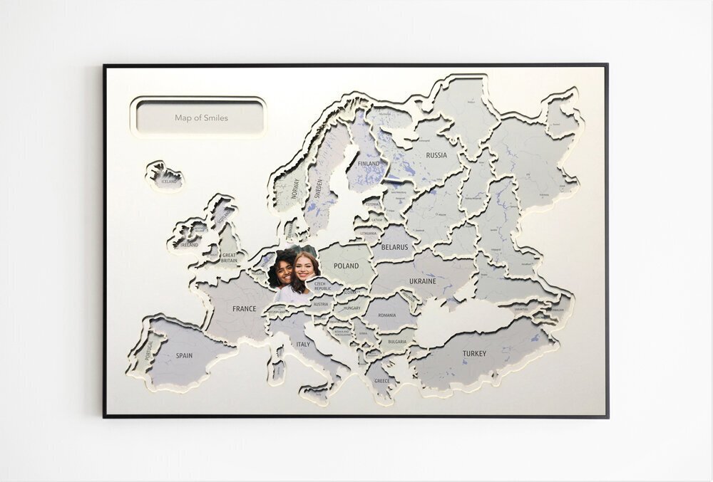Fotokollaaž raamiga - 60 fotot - Euroopa kaart 70x50cm - Originaalne kingitus reisijatele hind ja info | Maailmakaardid | kaup24.ee
