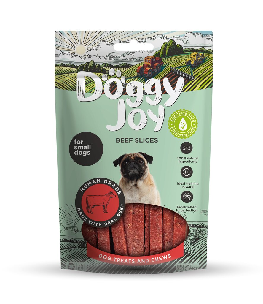 Doggy Joy beef slices närimismaiused koerale 55g hind ja info | Maiustused koertele | kaup24.ee