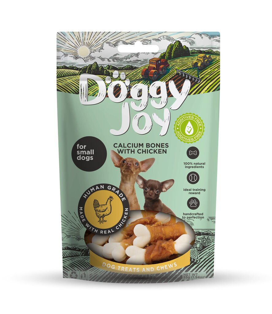 Doggy Joy calcium bones with chicken närimismaiused koerale 55g цена и информация | Maiustused koertele | kaup24.ee