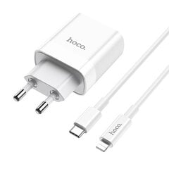 Сетевая зарядка HOCO C80A USB Quick Charge 3.0 + PD20W (3.1A) + Type-C-Lightning, белая цена и информация | Зарядные устройства для телефонов | kaup24.ee