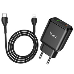 Сетевая зарядка Hoco N5 USB USB Quick Charge 3.0 + PD 20W (3.1A) + Type-C-Lightning, черная цена и информация | Зарядные устройства для телефонов | kaup24.ee