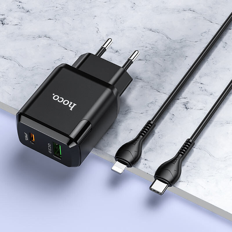 Laadija Hoco N5 USB USB Quick Charge 3.0 + PD 20W (3.1A) + Type-C-Lightning, must hind ja info | Mobiiltelefonide laadijad | kaup24.ee