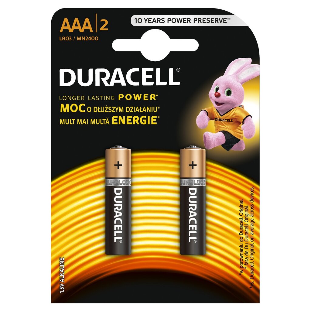 Patareid Duracell AAA, LR03, 2 tk цена и информация | Patareid | kaup24.ee