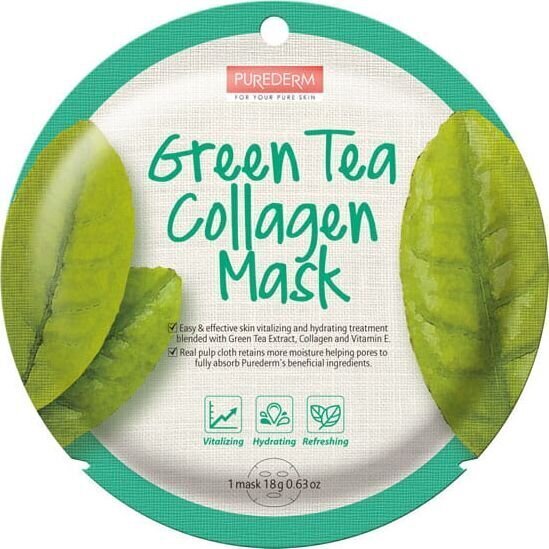 Lehtmask näole Purederm Green Tea 18 g hind ja info | Näomaskid, silmamaskid | kaup24.ee