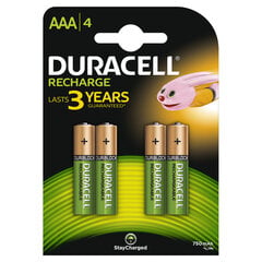 Laetavad patareid Duracell AAA (750 mAh) LR03, 4 tk цена и информация | Батарейки | kaup24.ee