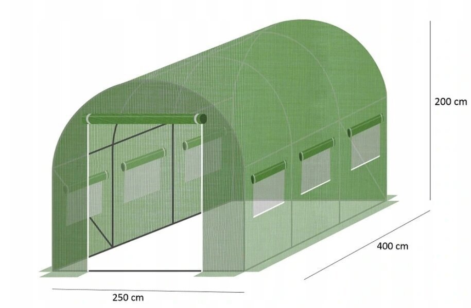 Tunnelkasvuhoone 3 segmenti, 4x2,5x2 m, roheline цена и информация | Kasvuhooned | kaup24.ee