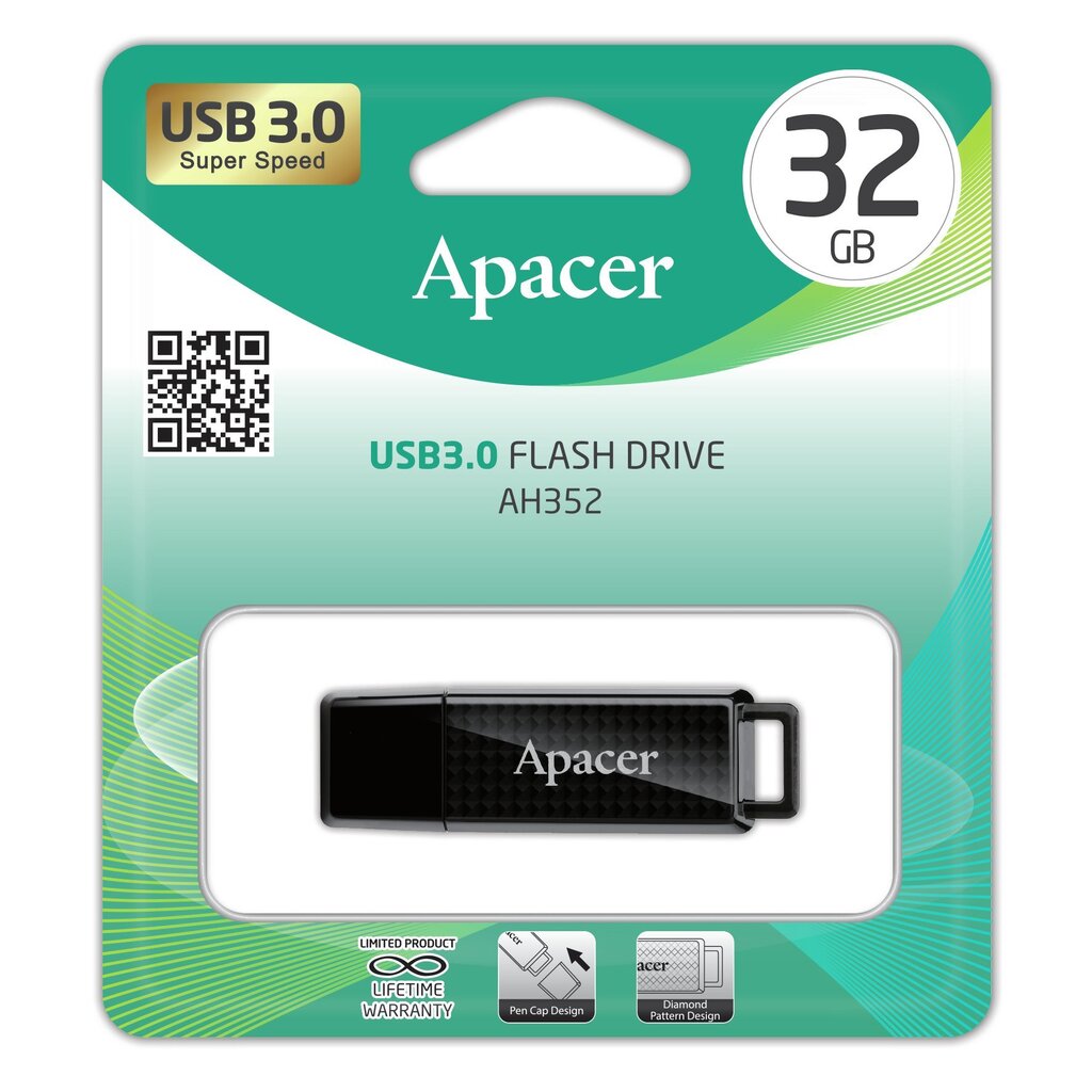 Mälupulk USB3.0 APACER - Flash Drive AH352 32GB USB 3.0, must hind ja info | Mälupulgad | kaup24.ee