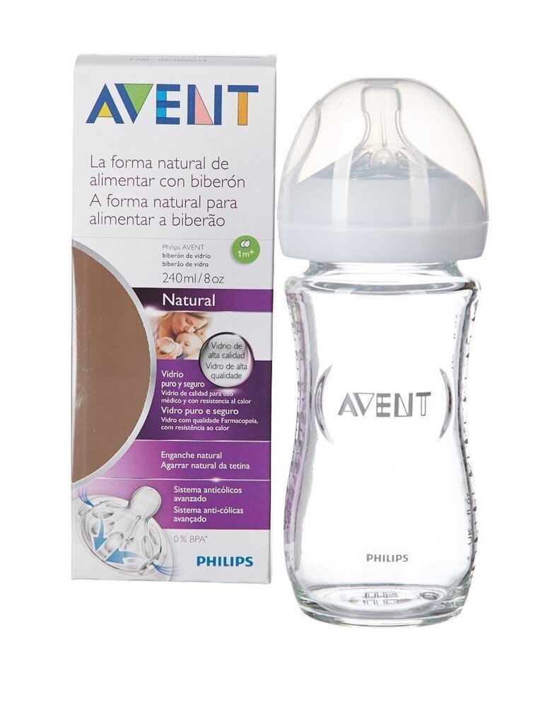 Klaasist lutipudel Philips Avent "Natural", 1+ kuu, 240 ml (SCF053/17) hind ja info | Lutipudelid ja aksessuaarid | kaup24.ee