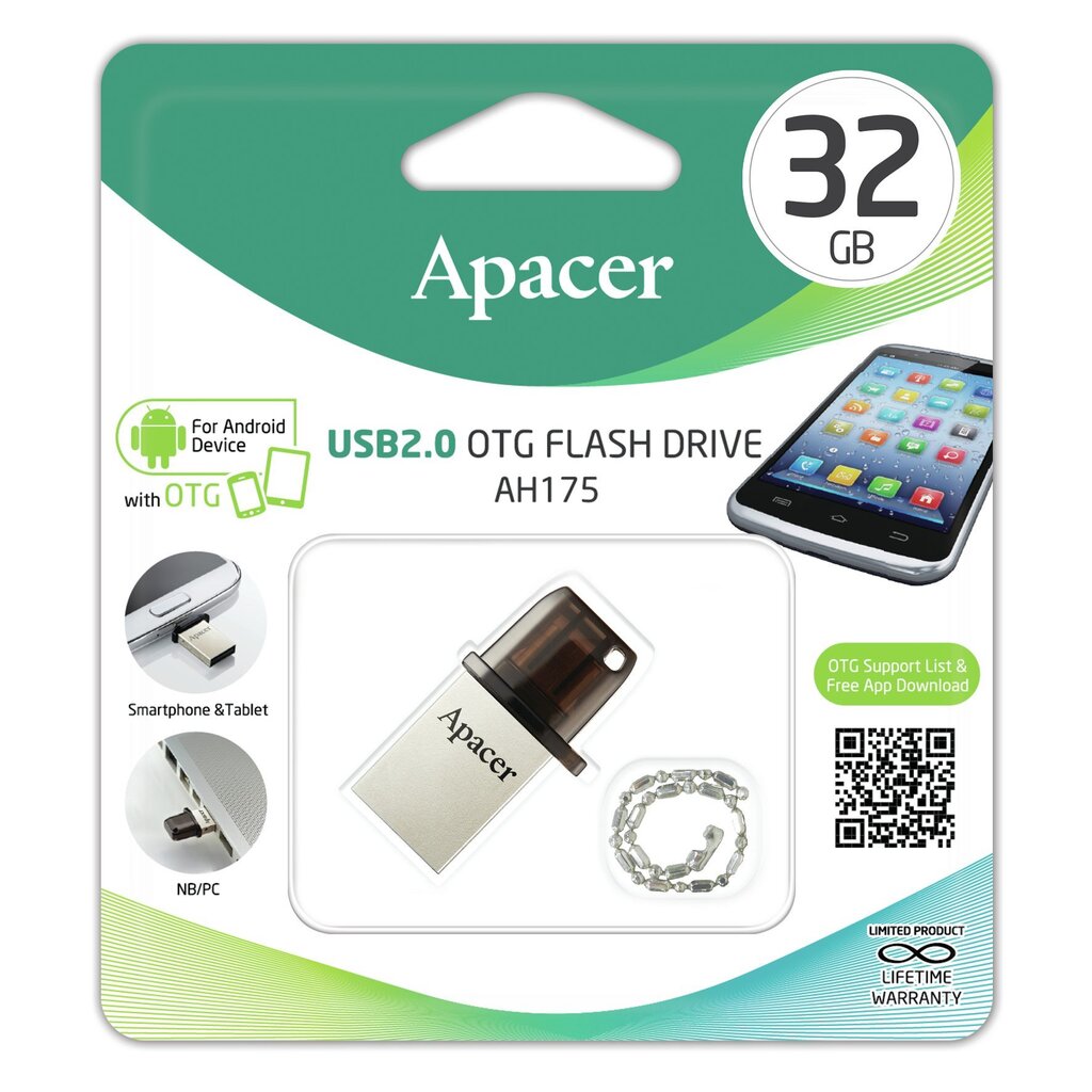 Mälupulk USB APACER USB2.0 Mobile Flash Drive AH175 32GB, must цена и информация | Mälupulgad | kaup24.ee