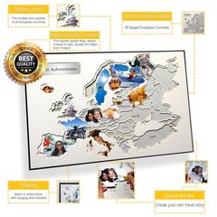 Fotokollaaž - 60 fotot - Euroopa kaart 70x50cm - Originaalne kingitus reisijatele цена и информация | Карты мира | kaup24.ee