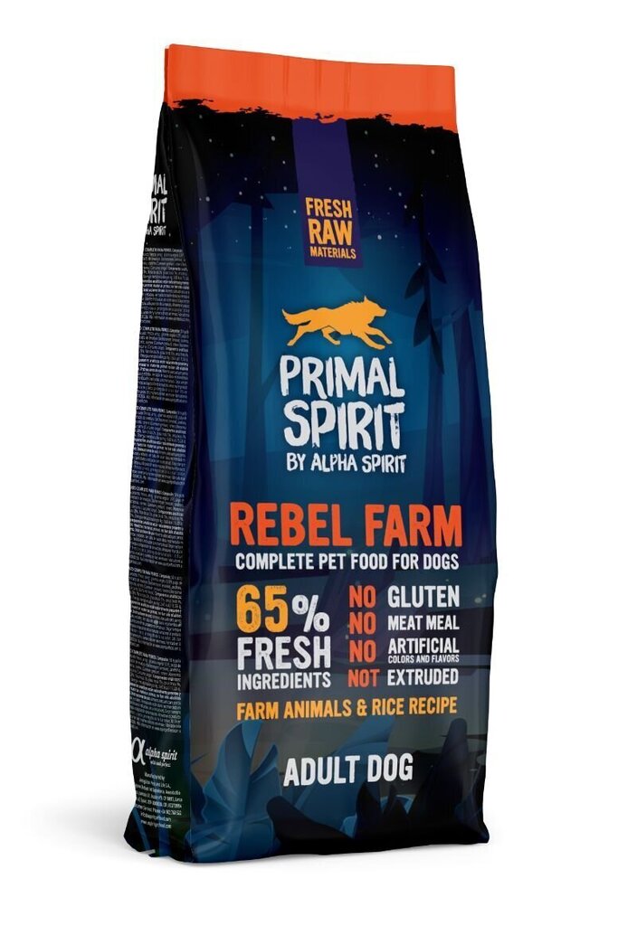 Primal Spirit märgtoit täiskasvanud koertele Rebel Farm 12kg hind ja info | Kuivtoit koertele | kaup24.ee