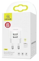 Usams US-T20 Set 2in1 Круглой формы Компактная Быстрая 2.1A Сетевая зарядка + USB на Micro 1м Кабель Белый цена и информация | Кабели для телефонов | kaup24.ee