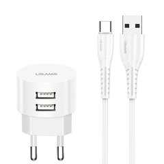 Usams US-T20 Set 2in1 Круглой формы Компактная Быстрая 2.1A Сетевая зарядка + USB на Micro 1м Кабель Белый цена и информация | Кабели для телефонов | kaup24.ee