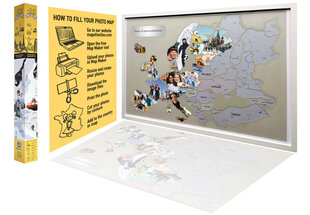 Fotokollaaž 60 fotost - Euroopa reisikaart 70x50cm - originaalne kingitus reisijatele - DIY kaart kodus hind ja info | Maailmakaardid | kaup24.ee