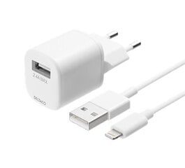 Deltaco USB-AC181, USB-A, 2.4 A с 1 м USB-A Lightning кабелем цена и информация | Зарядные устройства для телефонов | kaup24.ee