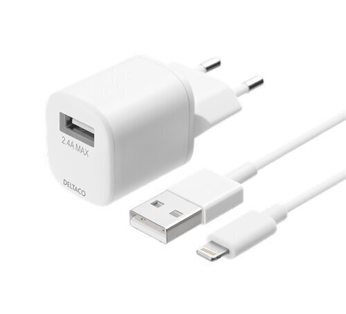 Deltaco USB-AC181, USB-A, 2.4 A 1 m USB-A Lightning kaabliga цена и информация | Mobiiltelefonide laadijad | kaup24.ee