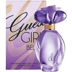 <p>Guess Girl Belle является новым Guess ароматом сентября 2013.года. Guess Girl Belle привлекательный и таинственный аромат является  новой версии аромата Guess Girl. Это композиция цветов и фруктов.</p>

<ul>
	<li>Начальная нота: ягоды, розовое шампанское;</li>
	<li>Нота сердца: пион, жасмин, фиалка;</li>
	<li>Конечная нота: сандаловое дерево, мускус, ваниль.</li>
</ul>

<p>Сейчас об этом уже помнят немногие, но в США джинсы долгое время были исключительно одеждой для работяг. В то время, как Европа украшала эти удобные, оригинальные штаны всеми возможными способами, американцы продолжали просто «протирать их до дыр», - шутя, рассказывают эксперты. Настоящую революцию удалось сделать лишь братьям Марчиано в 1981 году. Именно тогда они основали торговую марку Guess и выпустили в свет первую коллекцию «элегантных джинсов». С тех пор ассортимент <strong>Guess</strong> значительно расширился, но ту первую пару братья Марчиано помнят и по сей день. В дополнение к демократичной, удобной одежде Guess выпущены столь же стильные, легкие ароматы «на каждый день», призванные поднимать настроение и дарить бодрость.</p>

<p><strong>Выбор аромата </strong>- очень сложное, кропотливое дело, если соблюдать все правила. Считается, что дневной аромат более легкий, воздушный, едва уловимый. Он прекрасно сочетается с повседневным стилем одежды, образом жизни, внешним видом.<br />
Вечерний аромат в современных модных тенденциях практически мало отличается от дневного. Он просто немного теплее и насыщеннее.  Вечерний аромат должен быть торжественным, изысканным, хорошо сочетаться с вечерним туалетом.</p>

<p>Подобно цветку, аромат духов раскрывается постепенно, в несколько этапов:</p>

<ul>
	<li>Начальная нота- создает первое впечатление о духах. Эту ноту Вы почувствуете сразу, едва откроете флакон, - в этот момент главенствует резкий спиртовой запах основы духов.</li>
	<li>Нота "сердца" - "ядро" духов, раскрывается следом за начальной нотой и определяет тип запаха, общий характер духов. Они дают знать о себе после того, как вы попытаетесь уловить аромат</li>
	<li>Конечная нота - нота, которая ощущается в завершающей стадии испарения духов и обеспечивает силу и стойкость запаха, придающие духам своеобразие, а женщине – неповторимость.</li>
</ul>

<p><strong>Парфюмированная вода(edp)</strong>– это более концентрированная туалетная вода. Но это еще не все. В парфюмированной воде содержится не просто больше эфирных масел всех компонентов, а часто одного или нескольких, за счет чего аромат парфюма может немного отличаться от туалетной воды. Стойкость от нескольких часов до 2 суток.<br />
<strong>Туалетная вода (edt)</strong>– это комбинация эфирных масел, спиртового раствора и аромо компонентов (цветочных, древесных, цитрусовых и т.п.). Туалетная вода является более легкой версией парфюмированной воды. Стойкость от нескольких часов до суток.</p>
 цена и информация | Женские духи | kaup24.ee