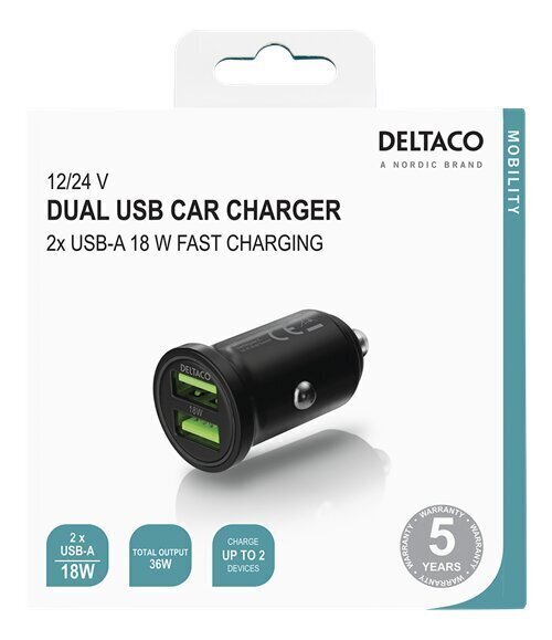 Deltaco USB-CAR128 hind ja info | Mobiiltelefonide laadijad | kaup24.ee