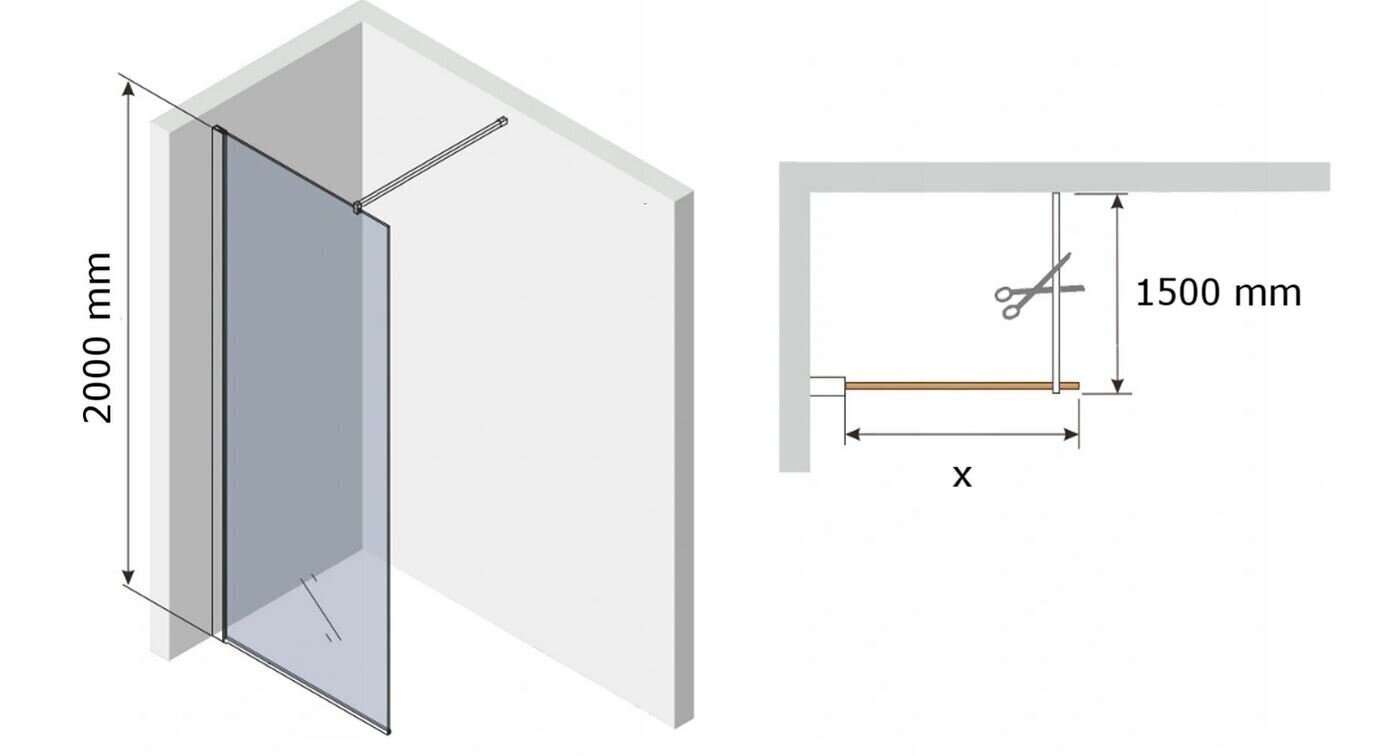 Dušisein Mexen Kioto, chrome/black frame 50,60,70,80,90,100,110,120,130,140x200 cm hind ja info | Dušikabiinide uksed ja seinad | kaup24.ee