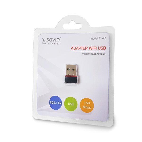 Traadita WiFi-adapter Savio CL-43 (USB 2.0, traadita, 150Mbps, IEEE 802.11b / g / n) hind ja info | USB jagajad, adapterid | kaup24.ee