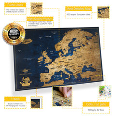 Euroopa kaart tihvtidega Boonus 100 tihvti, raamiga seikluskaart цена и информация | Карты мира | kaup24.ee