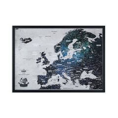 Карта Европы с булавками в белой рамке, 53x3x43 cm - 600 крупнейших городов цена и информация | Карты мира | kaup24.ee
