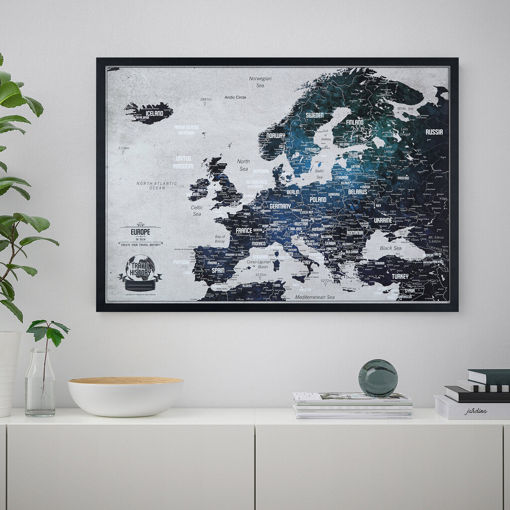 Euroopa kaart tihvtidega Boonus 100 tihvti, raamiga seikluskaart hind ja info | Maailmakaardid | kaup24.ee