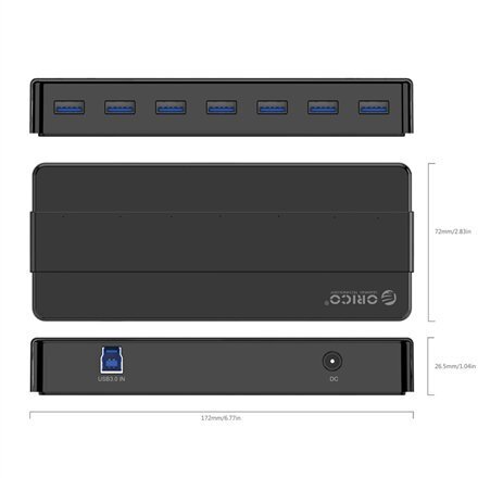 Adapter Hub 7-in-1 Orico USB 3.0 + USB 3.0 cable 1m hind ja info | USB jagajad, adapterid | kaup24.ee