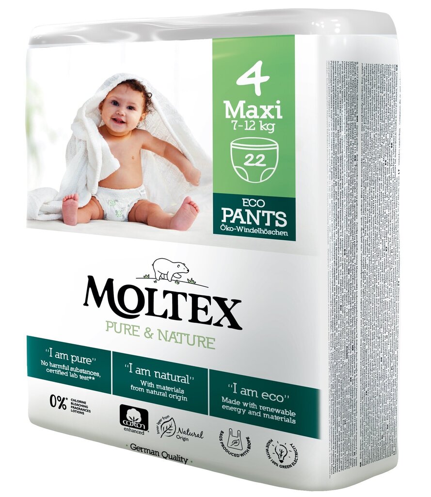 Püksmähkmed Moltex Pure & Nature 4 Maxi 7-12kg 22tk цена и информация | Mähkmed | kaup24.ee