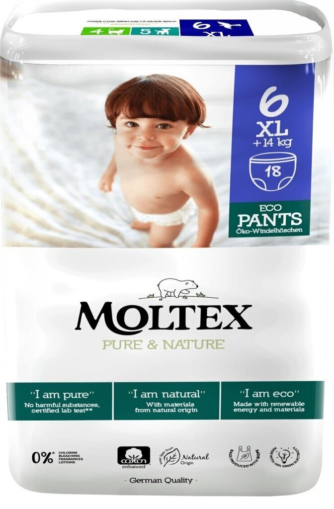 Püksmähkmed Moltex Pure & Nature 6 XL 14+kg 18tk hind ja info | Mähkmed | kaup24.ee