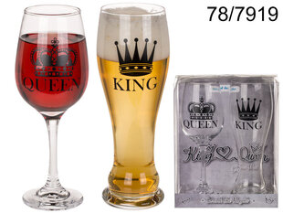 Klaaside komplekt, King & Queen, ca. 600 ml & 430 ml kinkekarbis цена и информация | Другие оригинальные подарки | kaup24.ee