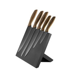 Набор из 5 черных ножей с деревянной ручкой и черной магнитной подставкой цена и информация | Ножи и аксессуары для них | kaup24.ee