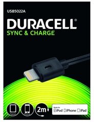 Kaabel Duracell USB-Lightning, 2m hind ja info | Mobiiltelefonide kaablid | kaup24.ee