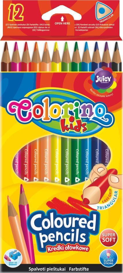 Värvilised pliiatsid COLORINO, kolmnurksed, 12 värvi цена и информация | Kunstitarbed, voolimise tarvikud | kaup24.ee