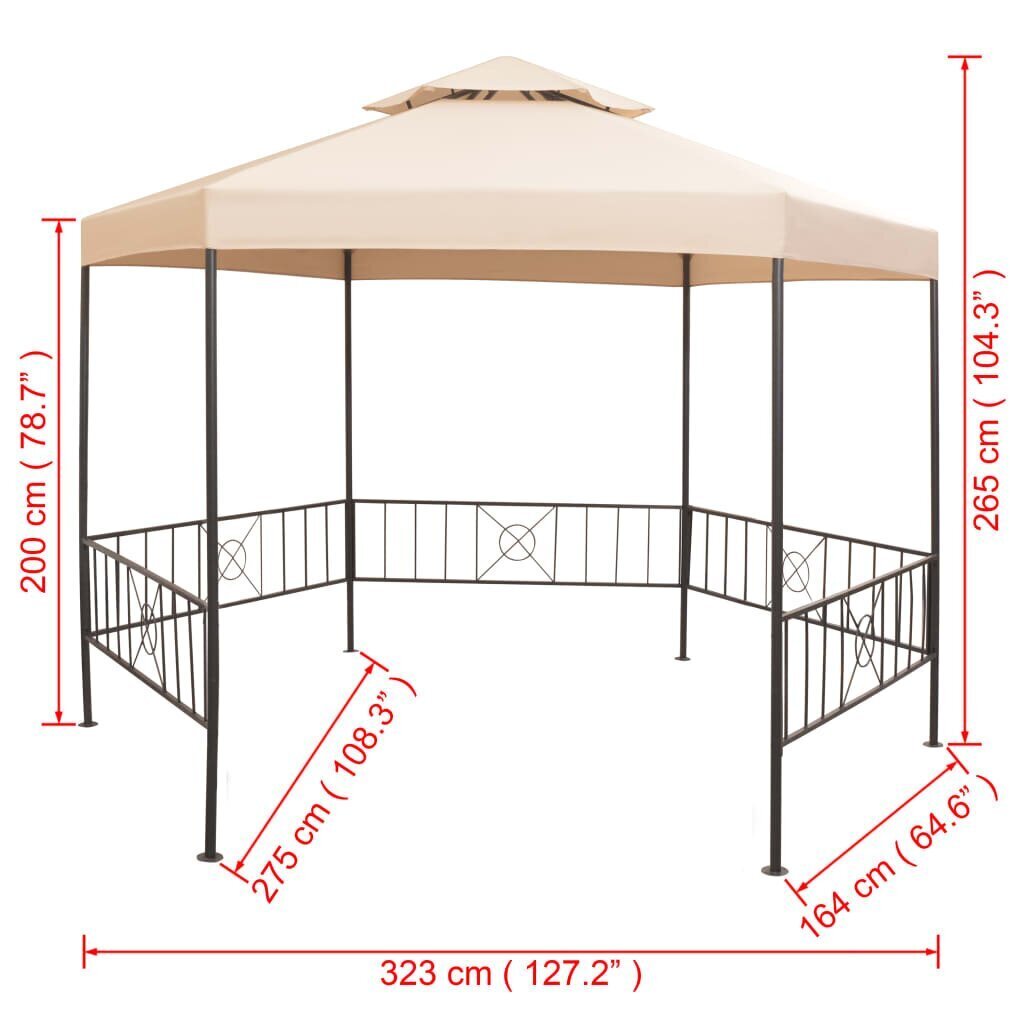 vidaXL kuusnurkne peotelk/paviljontelk, 323 x 265 cm, beež цена и информация | Varikatused ja aiapaviljonid | kaup24.ee