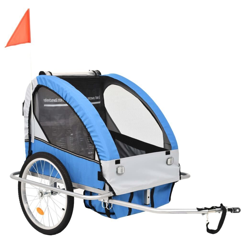 vidaXL kaks ühes laste ratta järelkäru ja jalutuskäru, sinine ja hall hind ja info | Jalgrattakärud | kaup24.ee