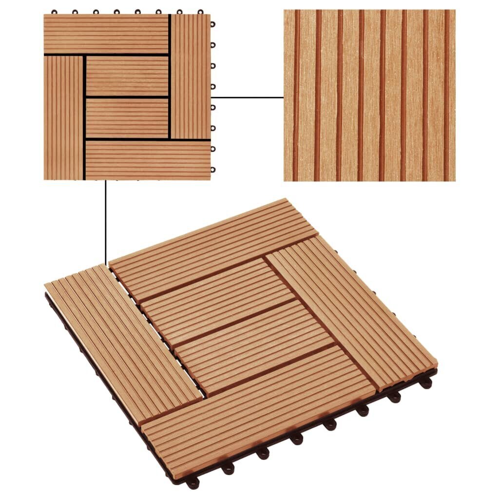 vidaXL terrassiplaadid 22 tk, 30 x 30 cm, 2 m², WPC, tiikpuidu värvi hind ja info | Terrassipõrandad | kaup24.ee