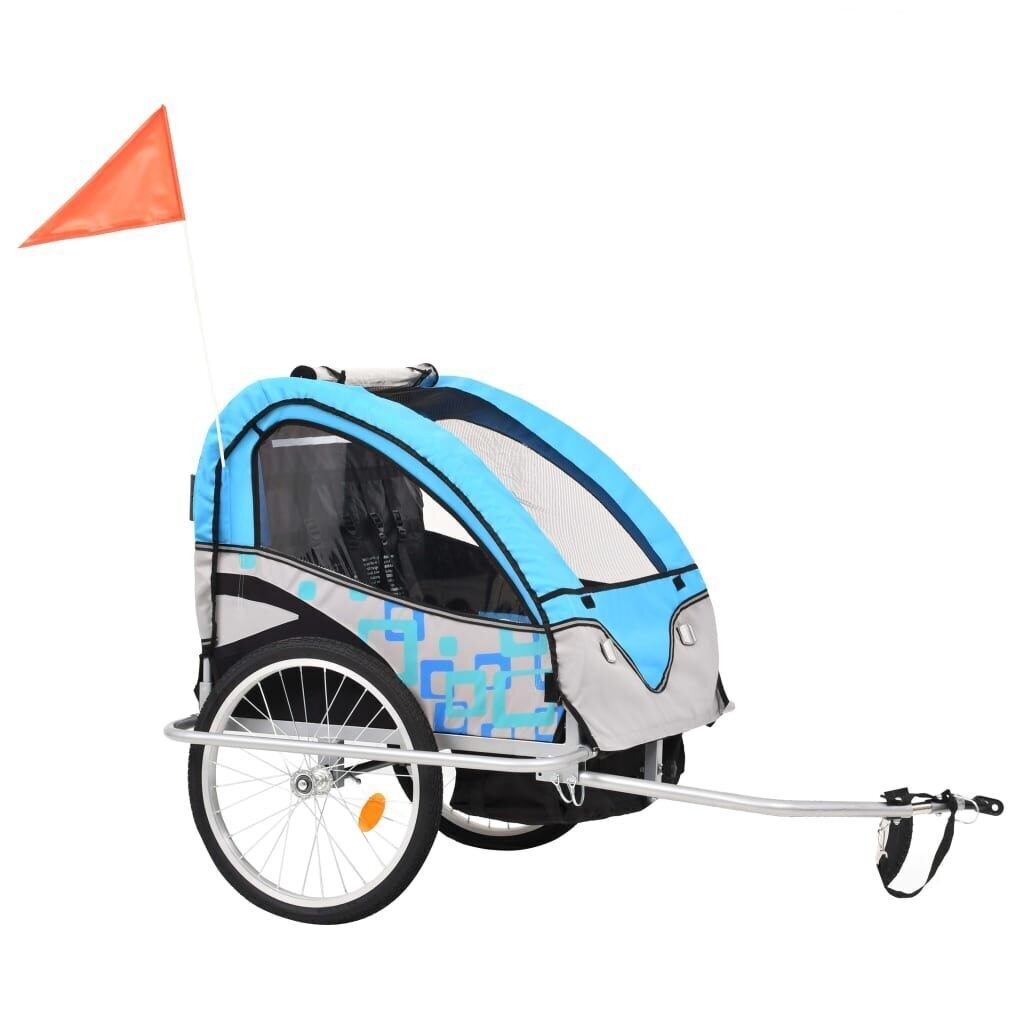 vidaXL kaks ühes laste ratta järelkäru ja jalutuskäru, sinine ja hall цена и информация | Jalgrattakärud | kaup24.ee