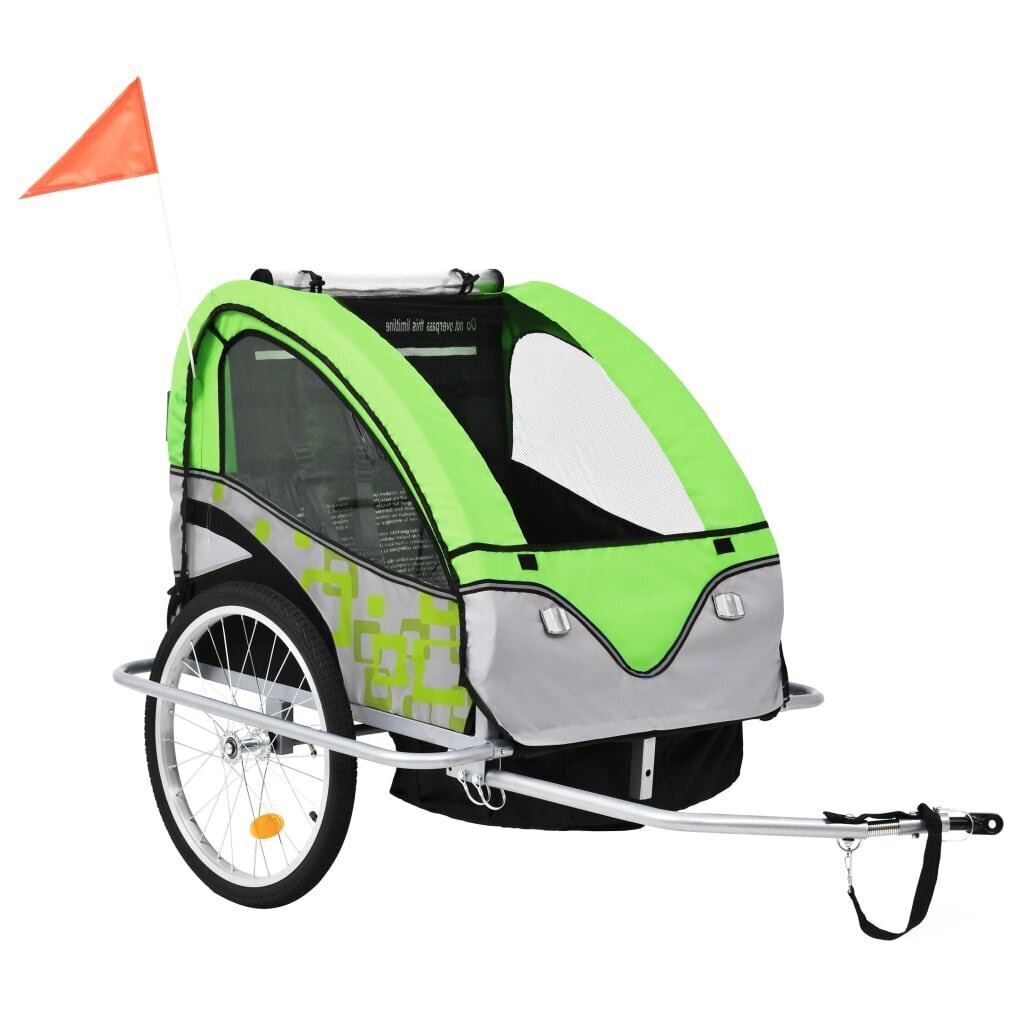 vidaXL kaks ühes laste ratta järelkäru ja jalutuskäru, roheline ja hall hind ja info | Jalgrattakärud | kaup24.ee