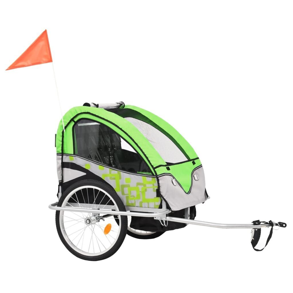 vidaXL kaks ühes laste ratta järelkäru ja jalutuskäru, roheline ja hall hind ja info | Jalgrattakärud | kaup24.ee