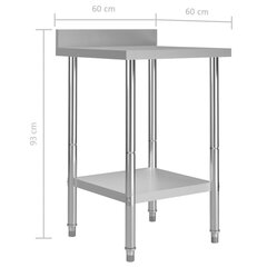 vidaXL köögi töölaud pritsmekaitsmega, 60x60x93 cm, roostevaba teras hind ja info | Köögimööbli tarvikud | kaup24.ee