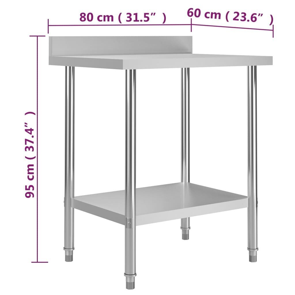 vidaXL köögi töölaud pritsmekaitsmega, 80x60x93 cm, roostevaba teras hind ja info | Köögimööbli tarvikud | kaup24.ee