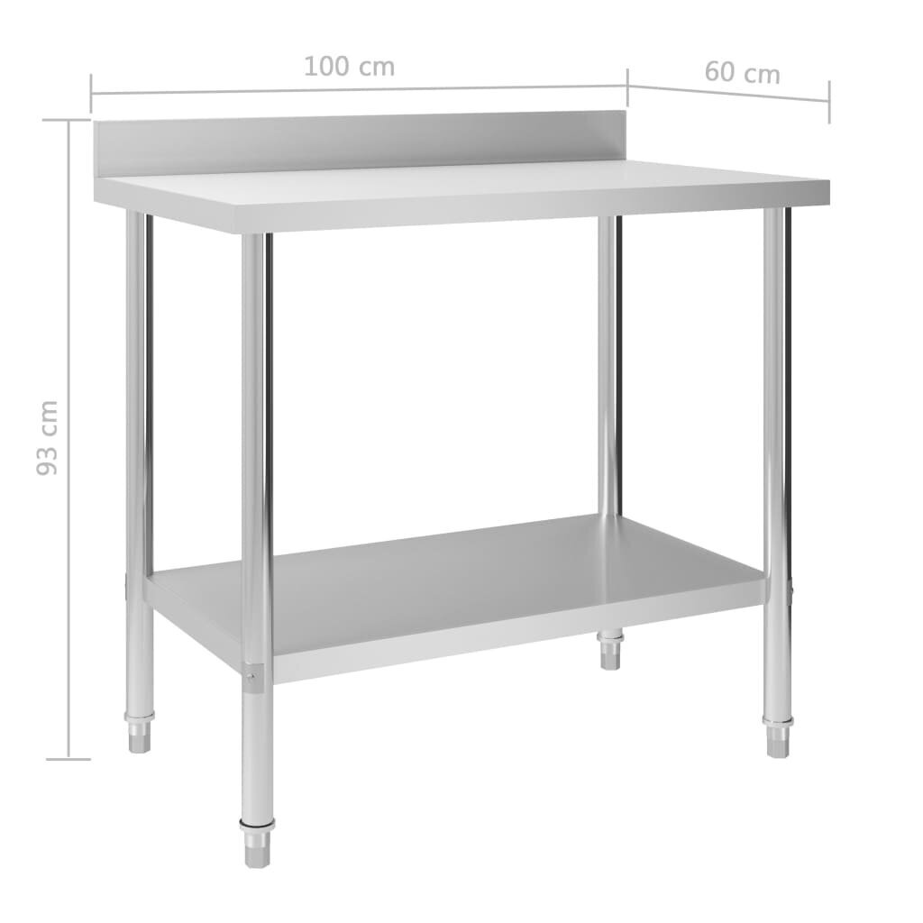 vidaXL köögi töölaud pritsmekaitsmega, 100x60x93 cm, roostevaba teras hind ja info | Köögimööbli tarvikud | kaup24.ee