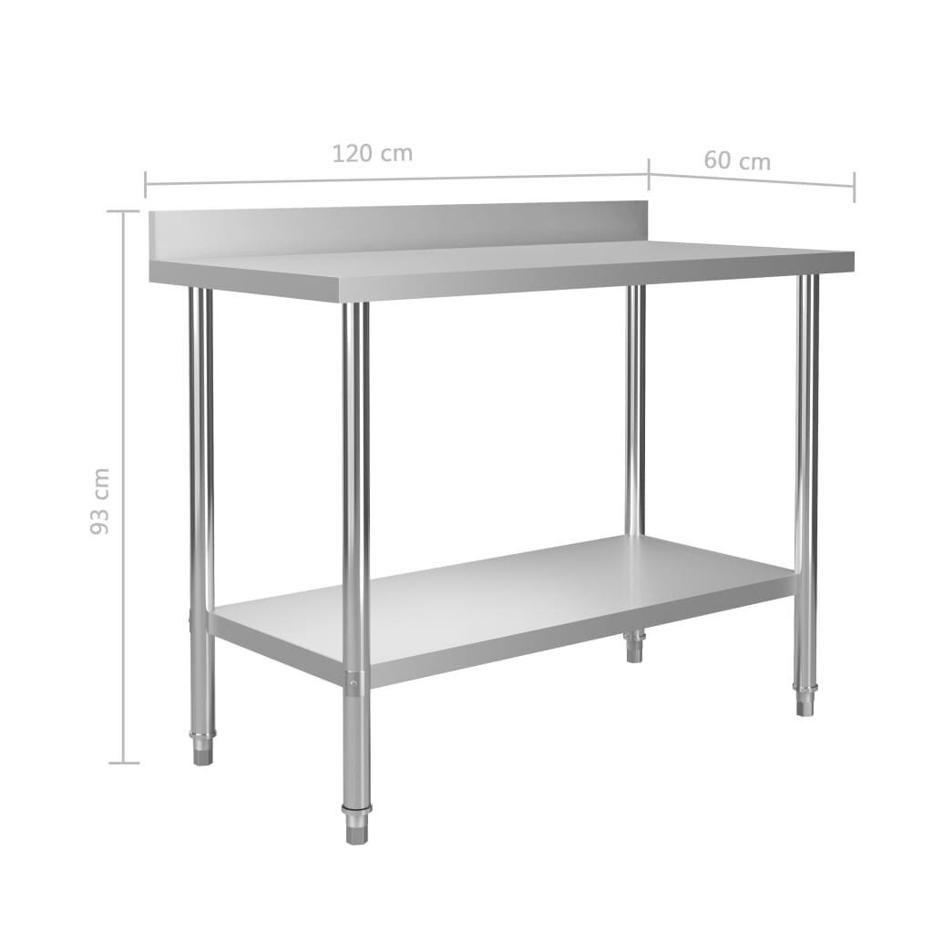 vidaXL köögi töölaud pritsmekaitsmega, 120x60x93 cm, roostevaba teras hind ja info | Köögimööbli tarvikud | kaup24.ee