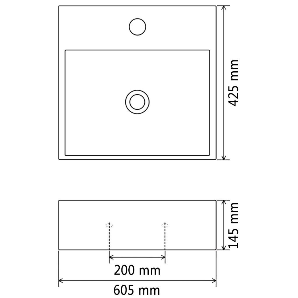 vidaXL keraamiline valamu kraaniavaga 60,5 x 42,5 x 14,5 cm, must hind ja info | Kraanikausid, valamud | kaup24.ee